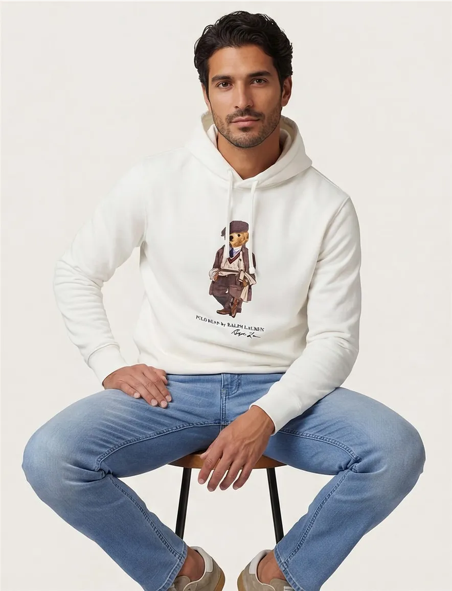 katoenen Polo Ralph Lauren hoodie wit bear print