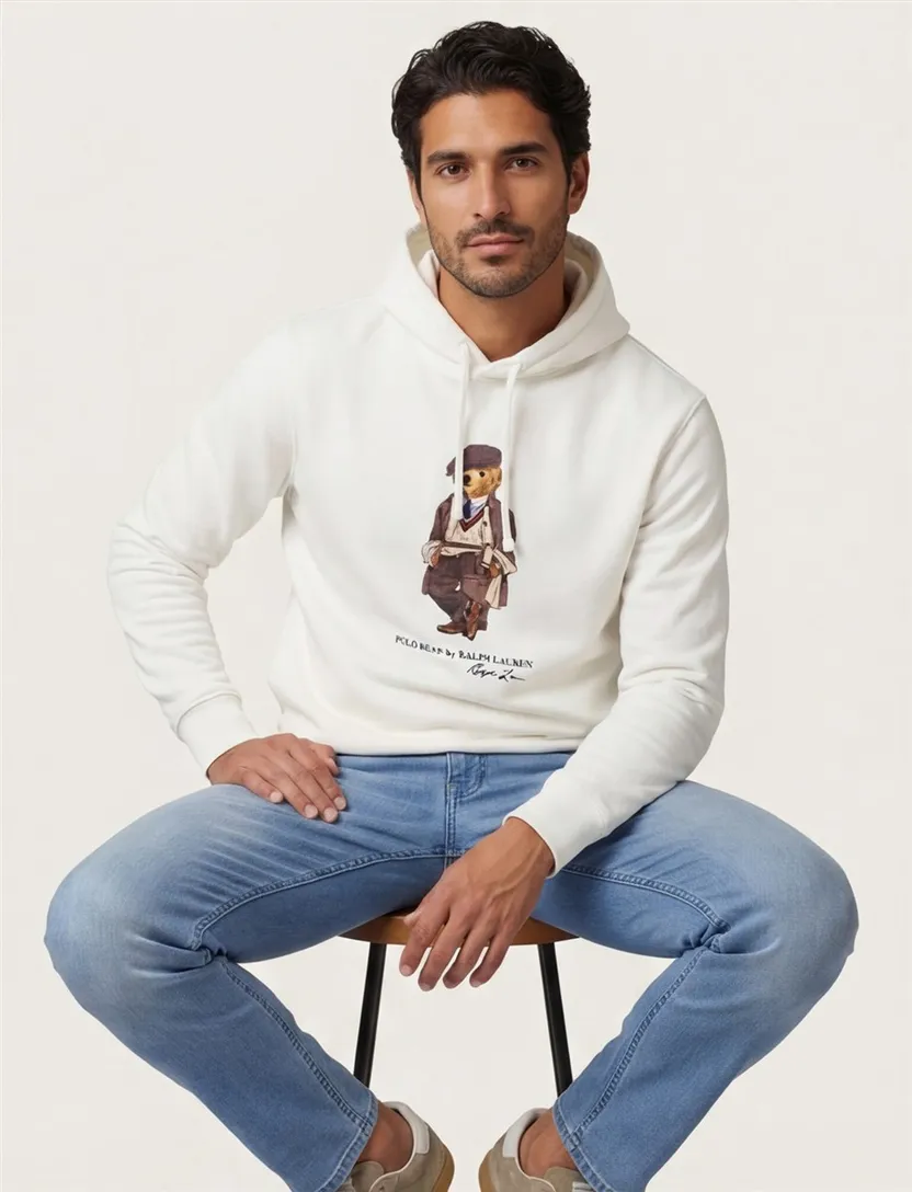 katoenen Polo Ralph Lauren hoodie wit beer met capuchon