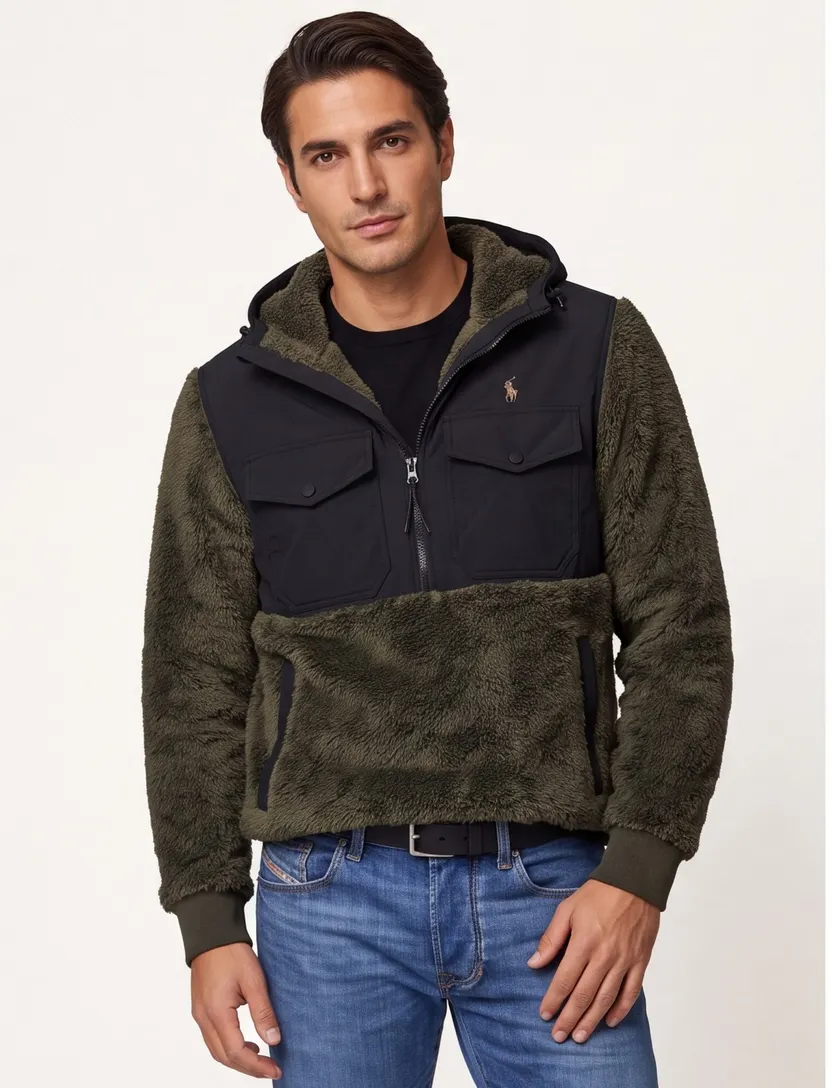 Polo Ralph Lauren Trui Half zip groen teddy dubbele borstzak