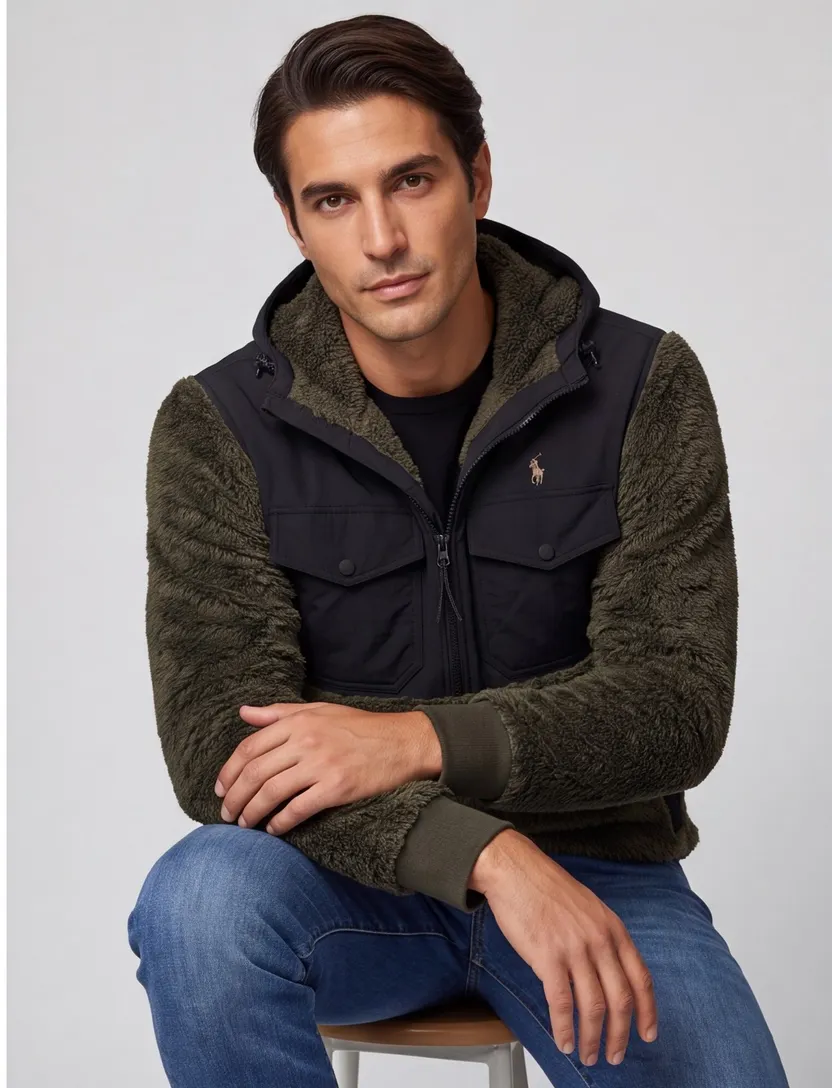 Polo Ralph Lauren Trui Half zip groen teddy dubbele borstzak