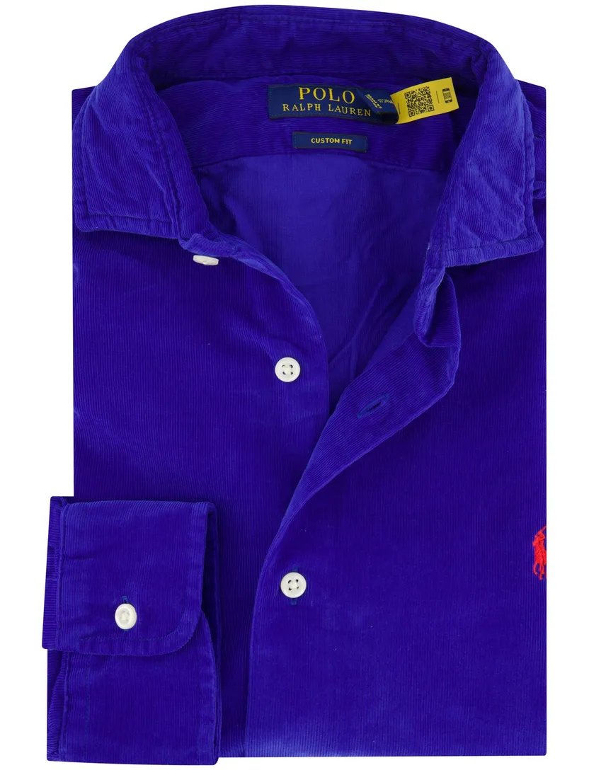 Overhemd Polo Ralph Lauren Custom Fit kobaltblauw corduroy casual