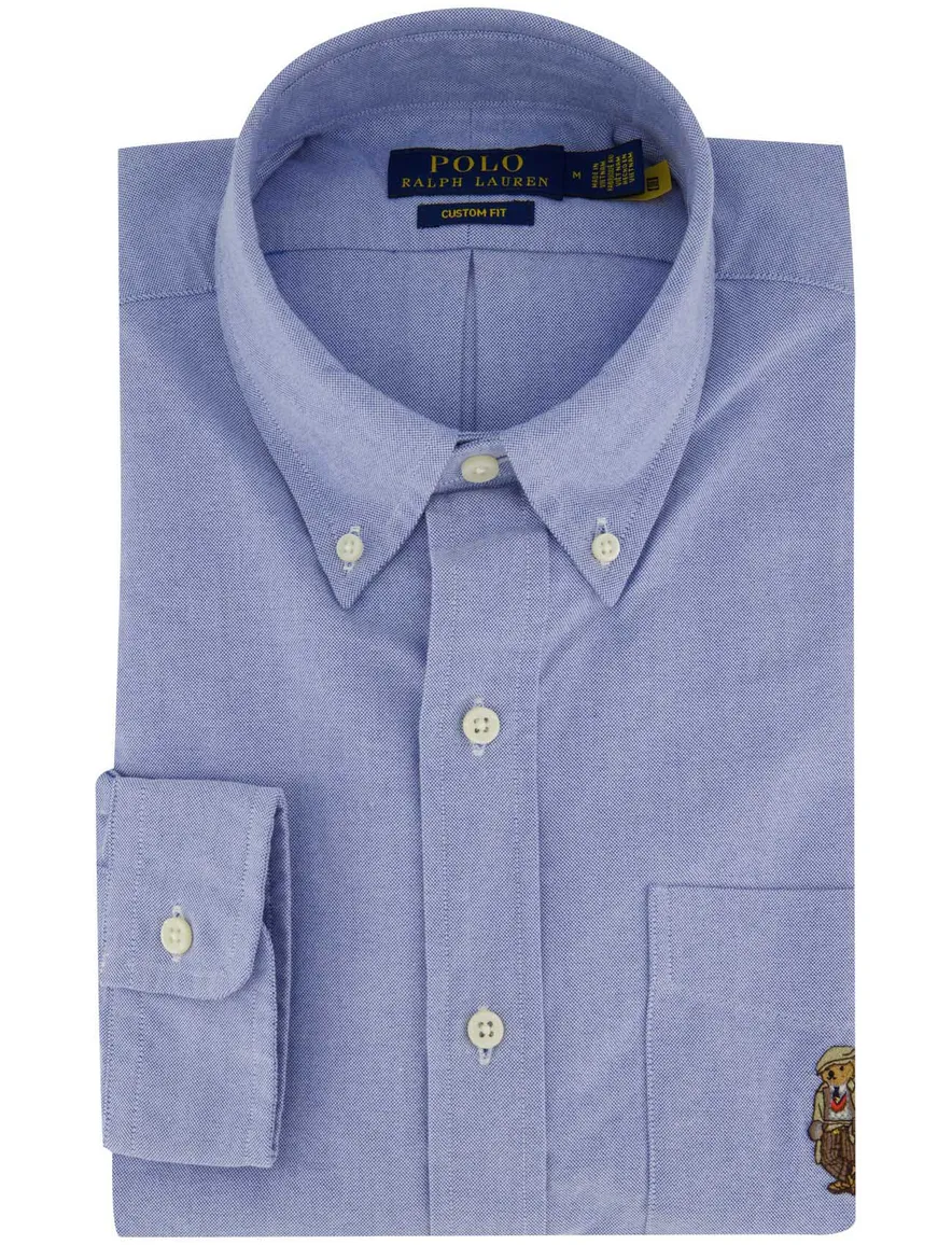 Polo Ralph Lauren Custom Fit bear overhemd blauw button down boord