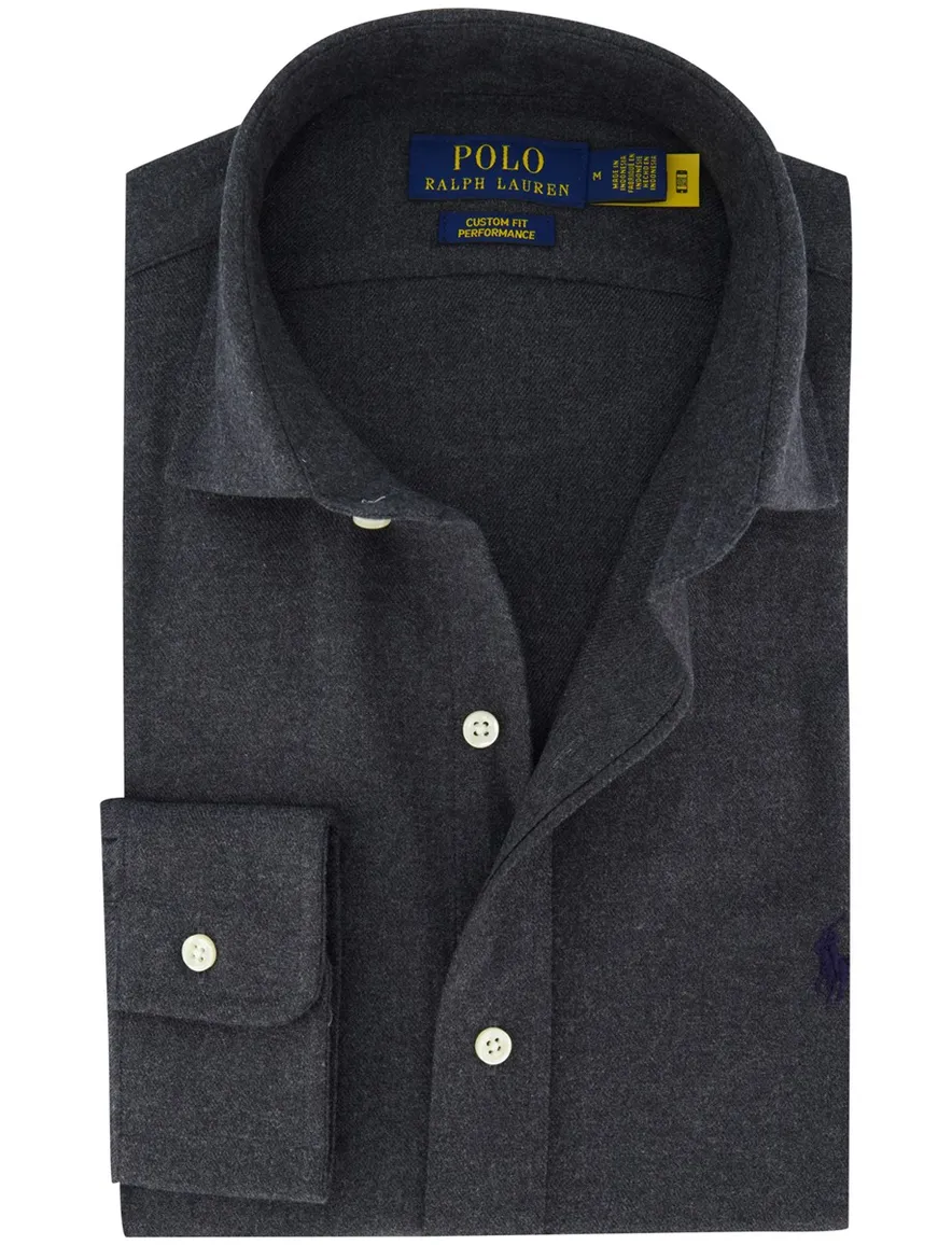 Polo Ralph Lauren overhemd ml 5 donkergrijs gemêleerd katoen