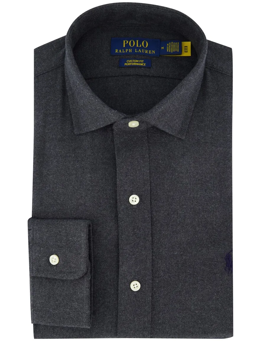 Polo Ralph Lauren overhemd ml 5 donkergrijs gemêleerd katoen