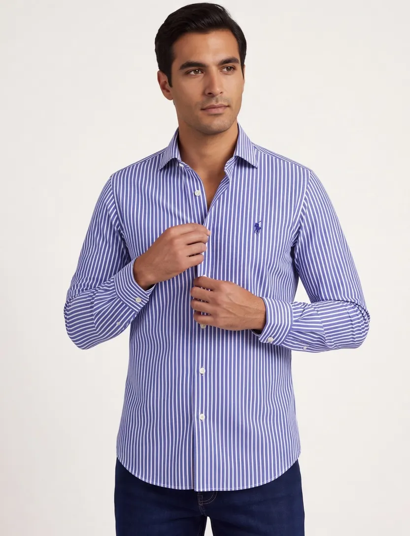 Polo Ralph Lauren overhemd wit blauw gestreept custom fit