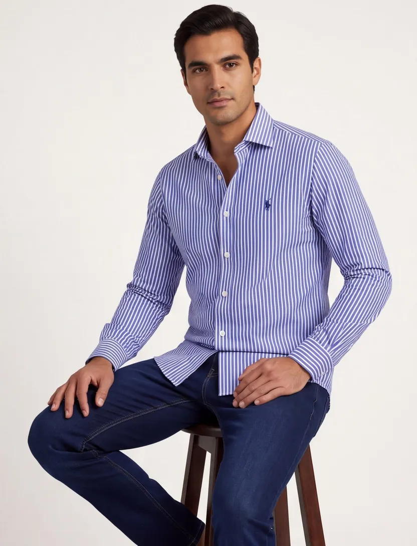 Polo Ralph Lauren overhemd wit blauw gestreept custom fit