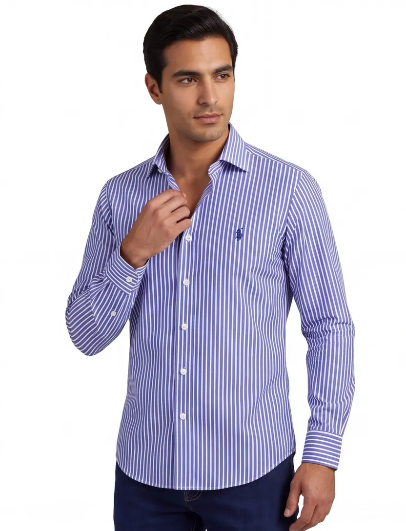 Polo Ralph Lauren overhemd wit blauw gestreept custom fit