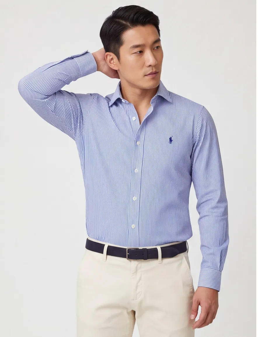 Polo Ralph Lauren overhemd blauw wit gestreept custom fit