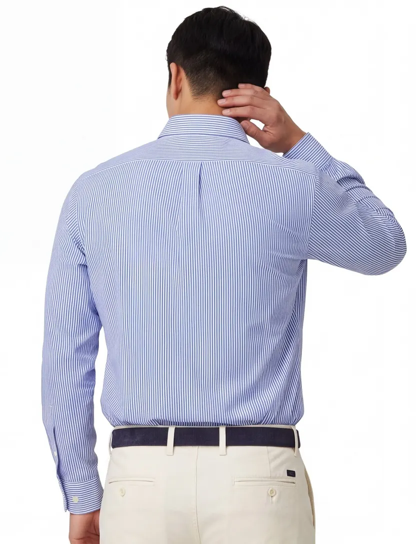 Polo Ralph Lauren overhemd blauw wit gestreept semi-wide collar