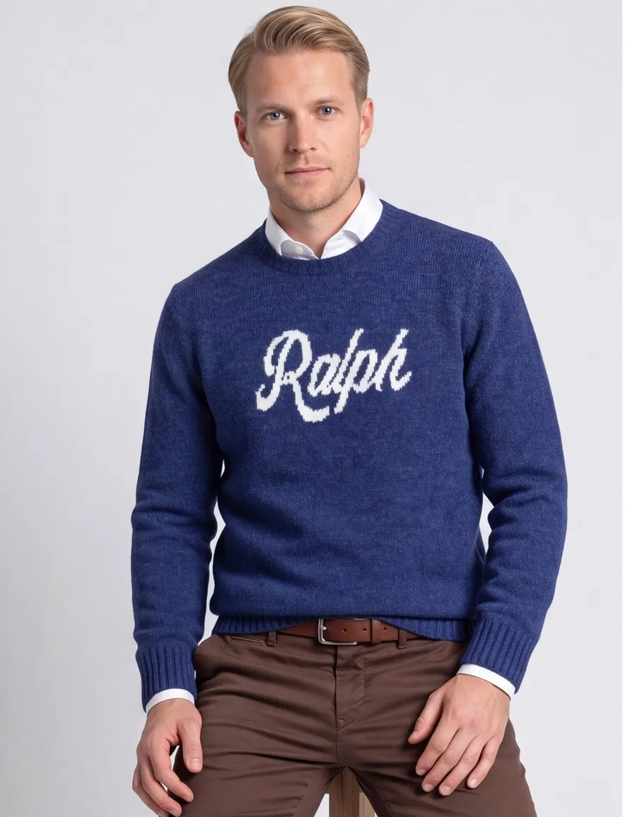 Polo Ralph Lauren Trui Donkerblauw gemeleerd wol met logo