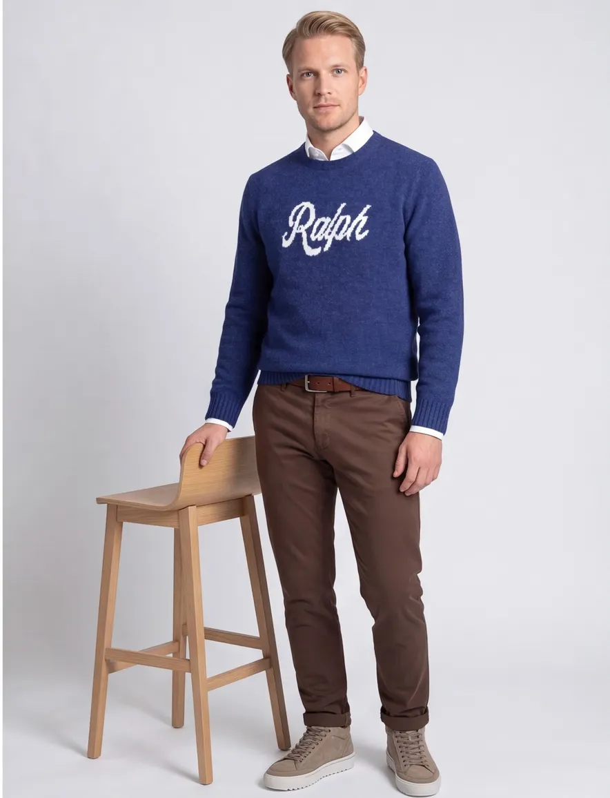 Polo Ralph Lauren Trui Donkerblauw gemeleerd wol met logo