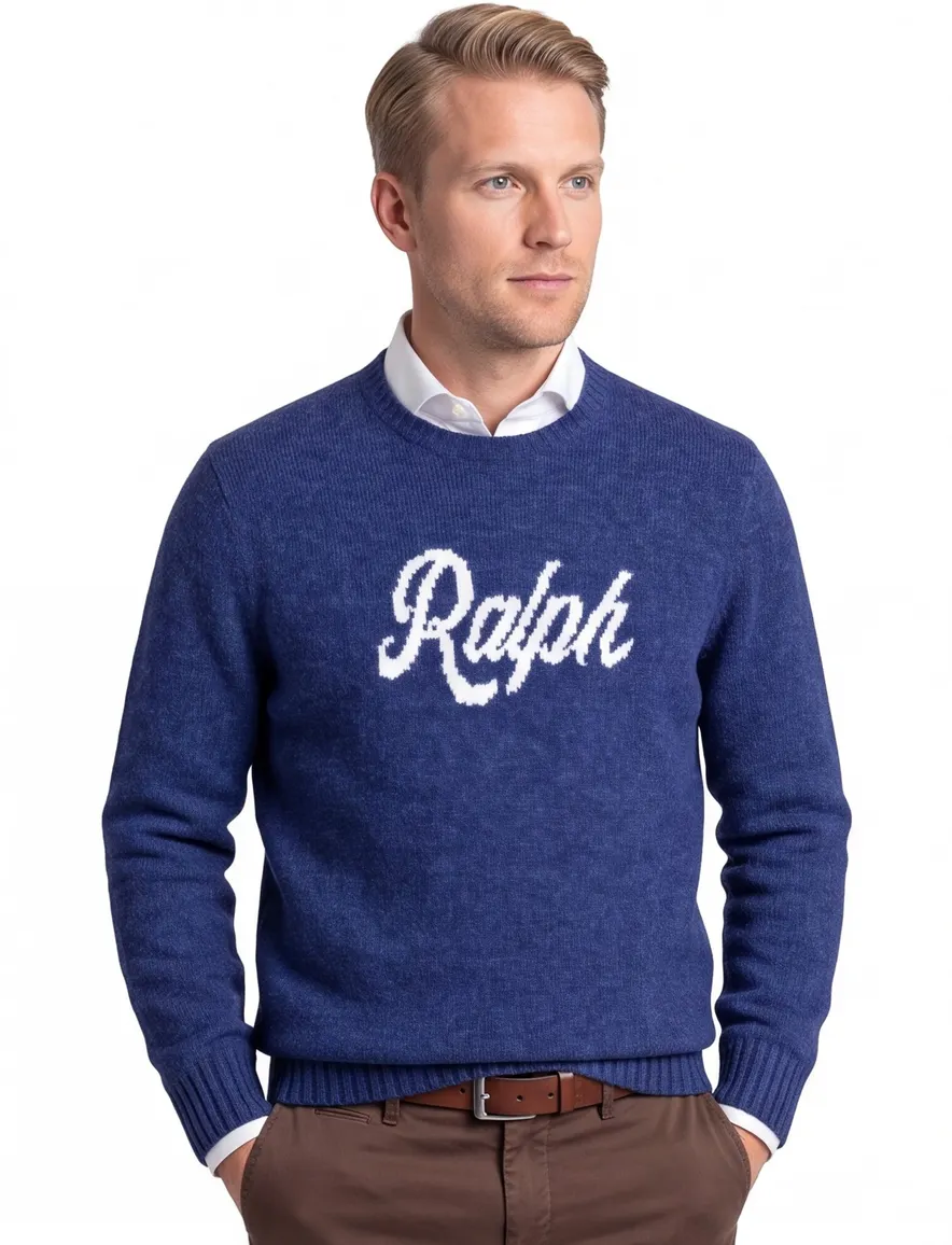 Polo Ralph Lauren Trui Donkerblauw gemeleerd wol met logo