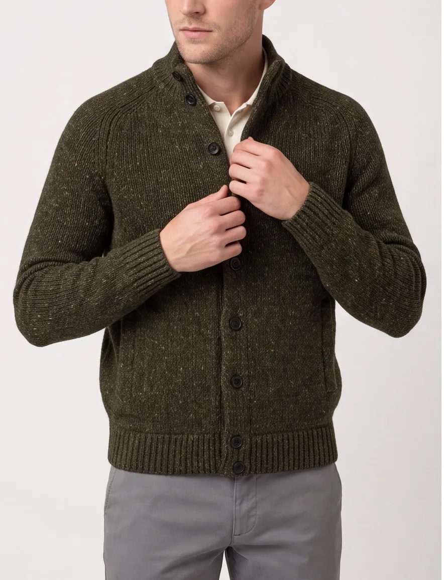 Polo Ralph Lauren Vest groen knopen gemeleerd wol