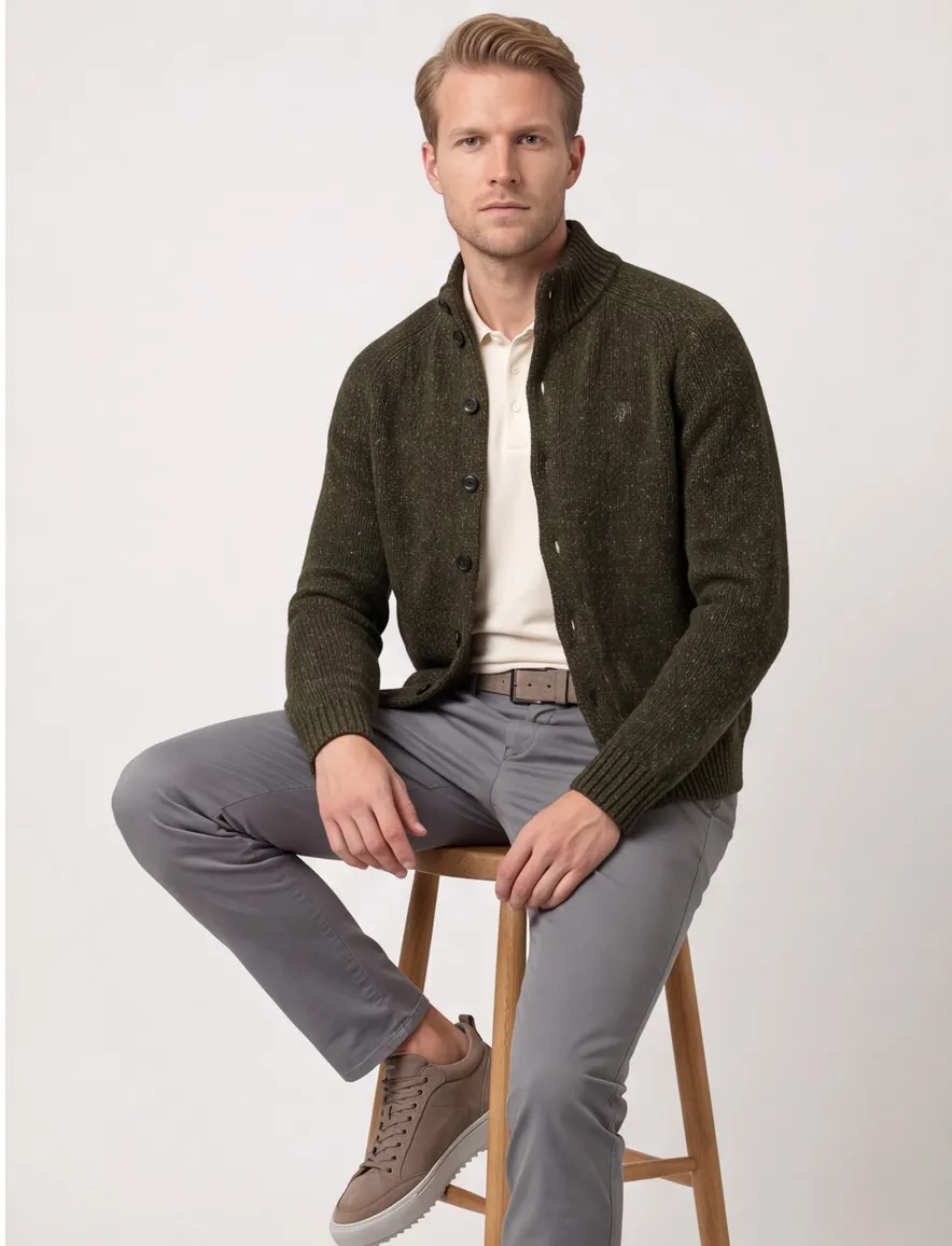 Polo Ralph Lauren Vest groen knopen gemeleerd wol