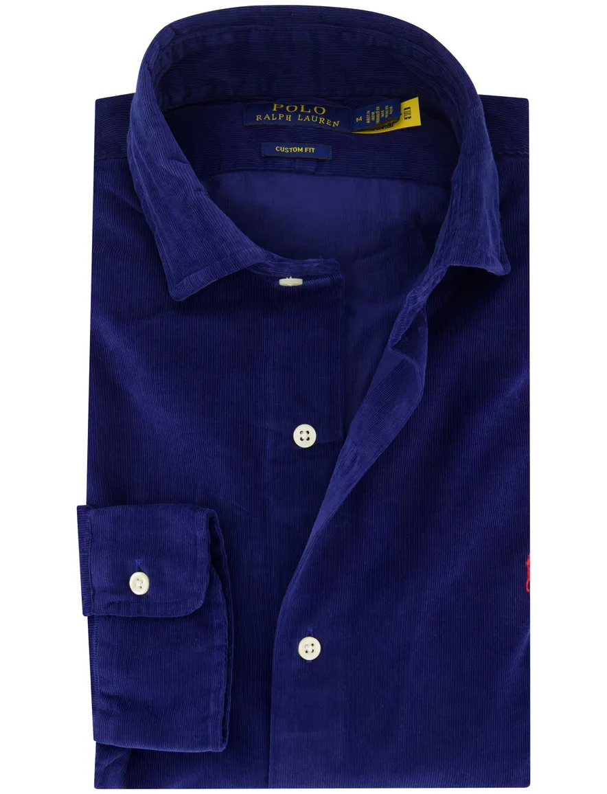 Polo Ralph Lauren overhemd donkerblauw rib custom fit