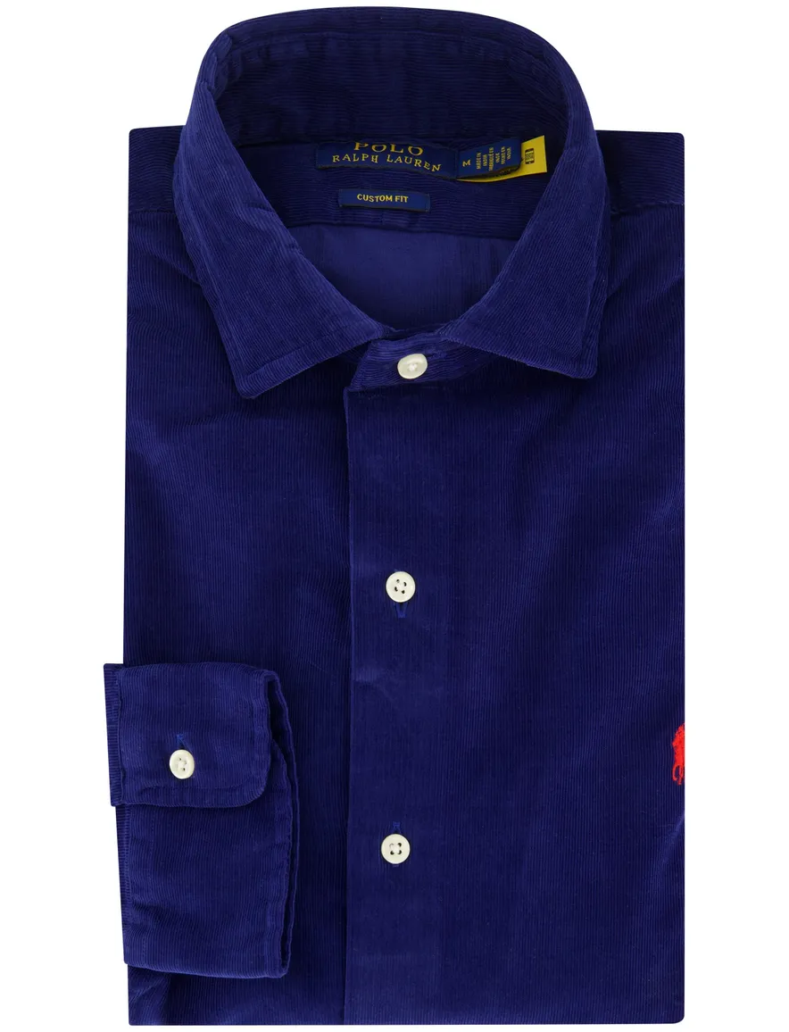 Polo Ralph Lauren overhemd donkerblauw rib custom fit