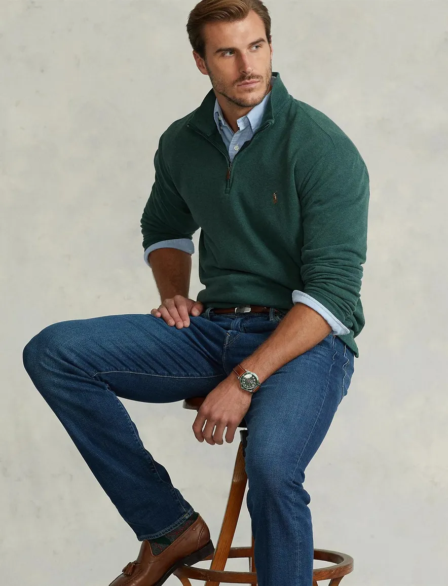 Polo Ralph Lauren big en tall trui half zip effen groen rib