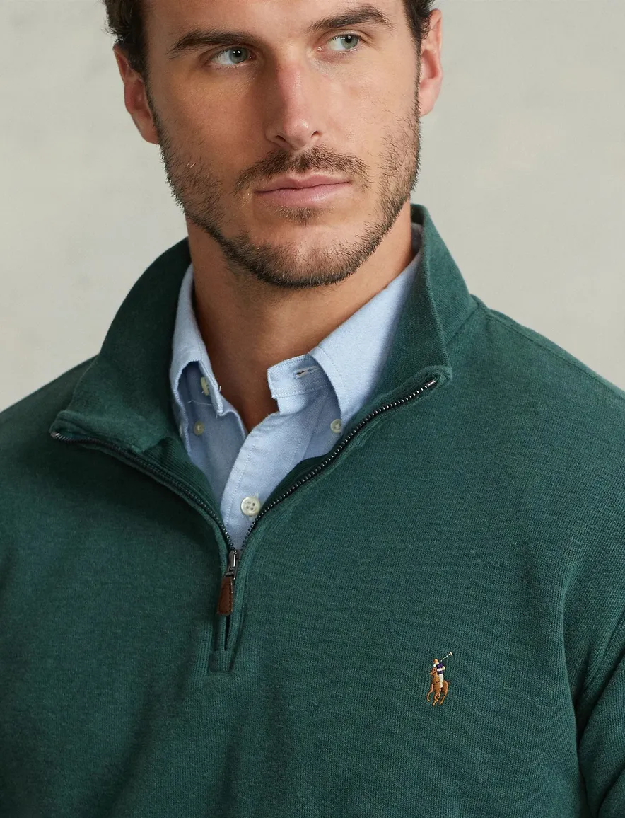 Polo Ralph Lauren big en tall trui half zip effen groen rib