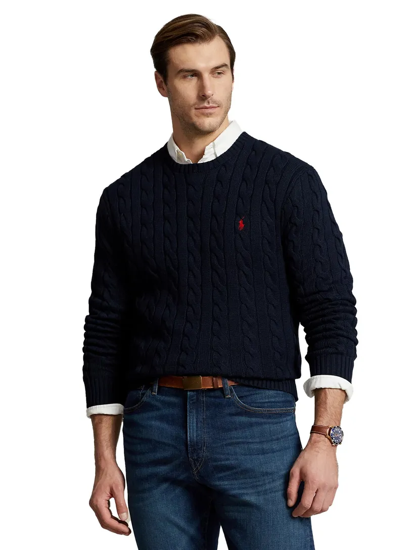 Polo Ralph Lauren kabeltrui donkerblauw Big & Tall