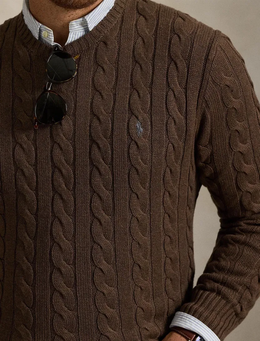 Polo Ralph Lauren big en tall kabeltrui bruin effen