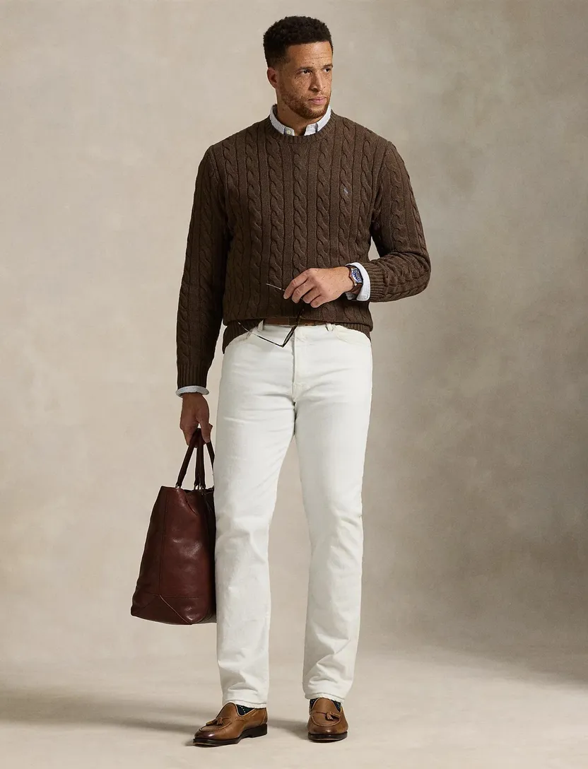 Polo Ralph Lauren big en tall kabeltrui bruin effen