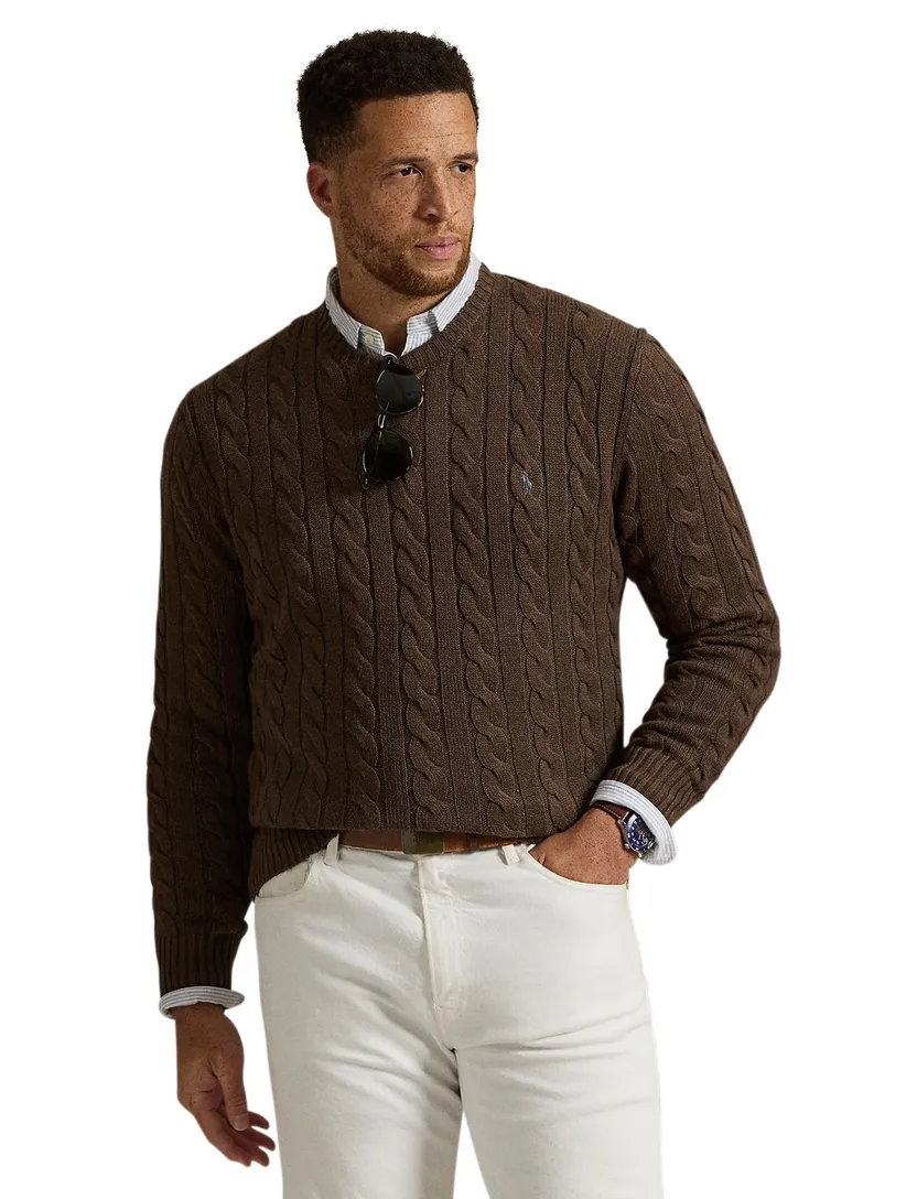 Polo Ralph Lauren big en tall kabeltrui bruin effen
