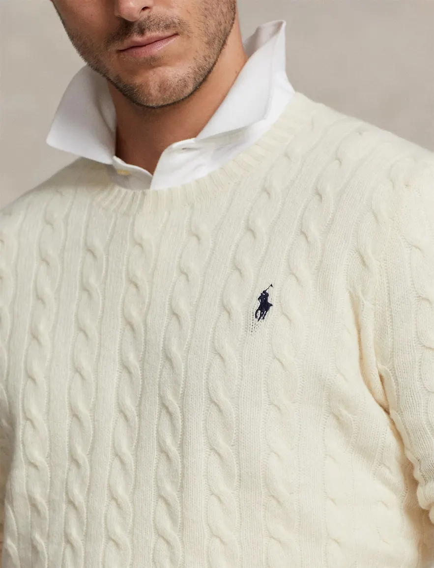 Polo Ralph Lauren kabeltrui kasjmier creme big & tall