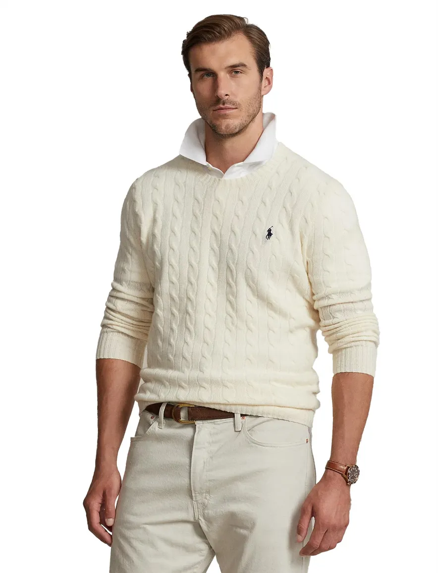 Polo Ralph Lauren kabeltrui kasjmier creme big & tall