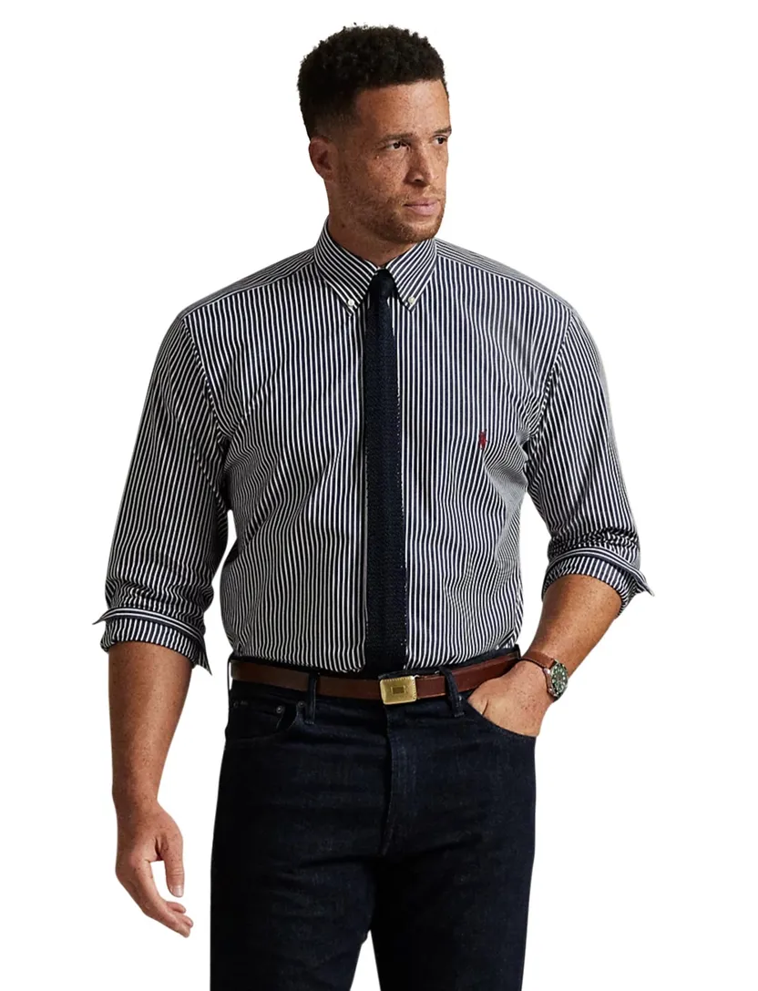 Polo Ralph Lauren big en tall overhemd donkerblauw strepen katoen