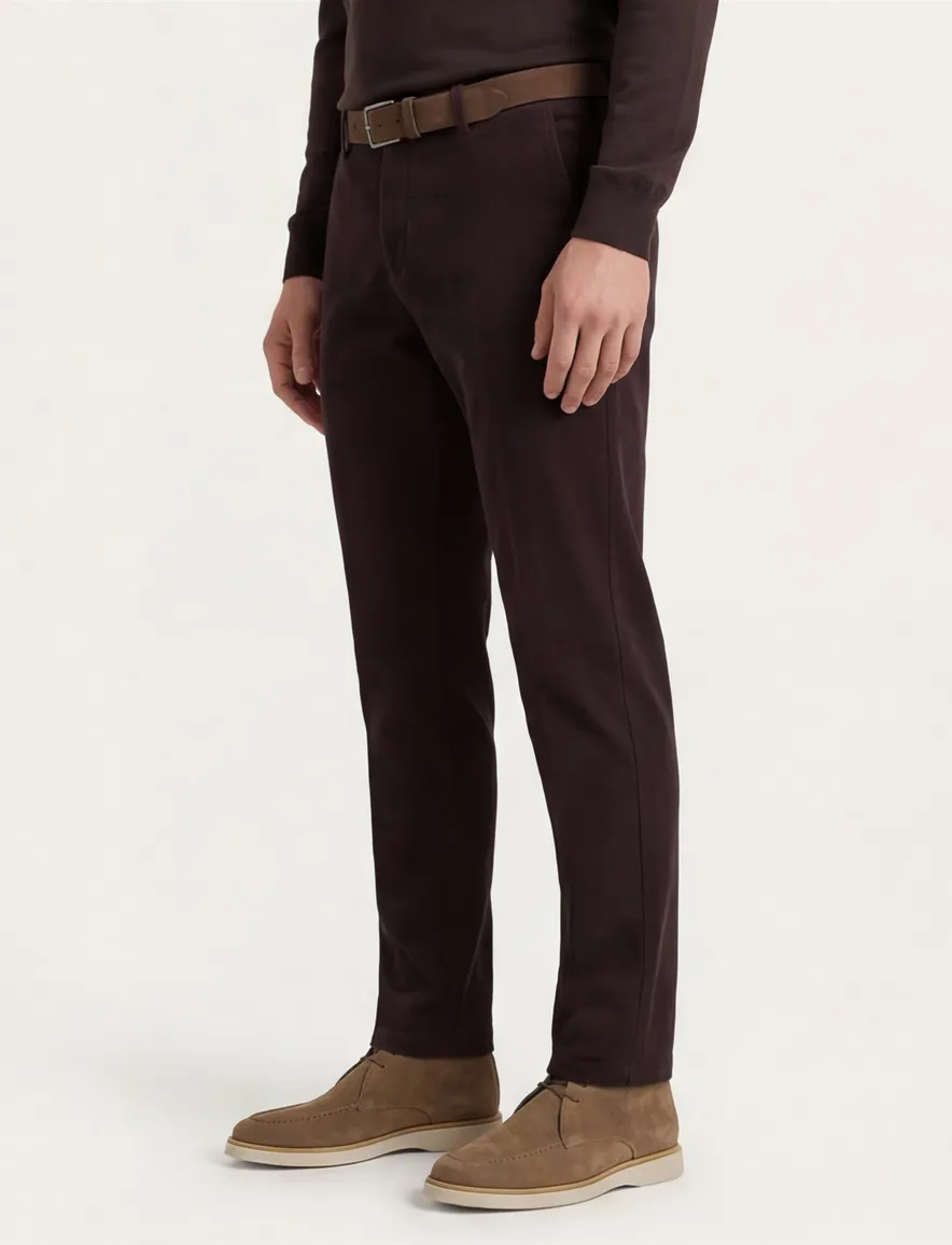 Katoenen flatfront broek Hiltl effen aubergine