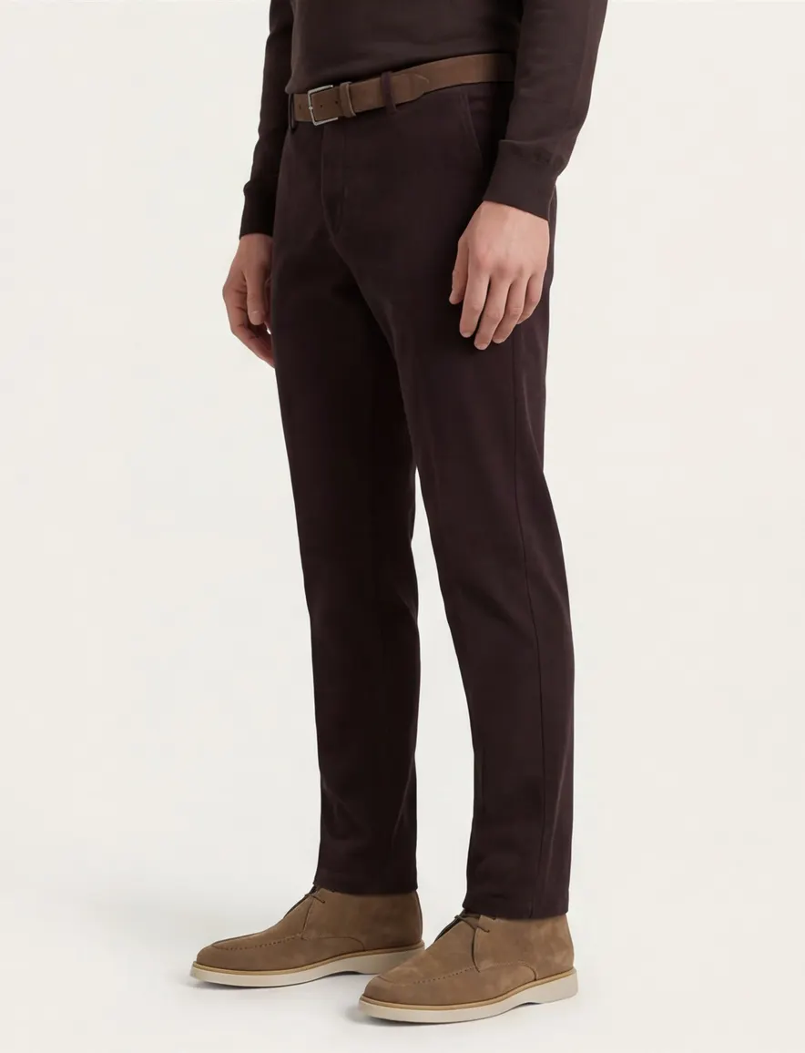 Katoenen flatfront broek Hiltl effen aubergine