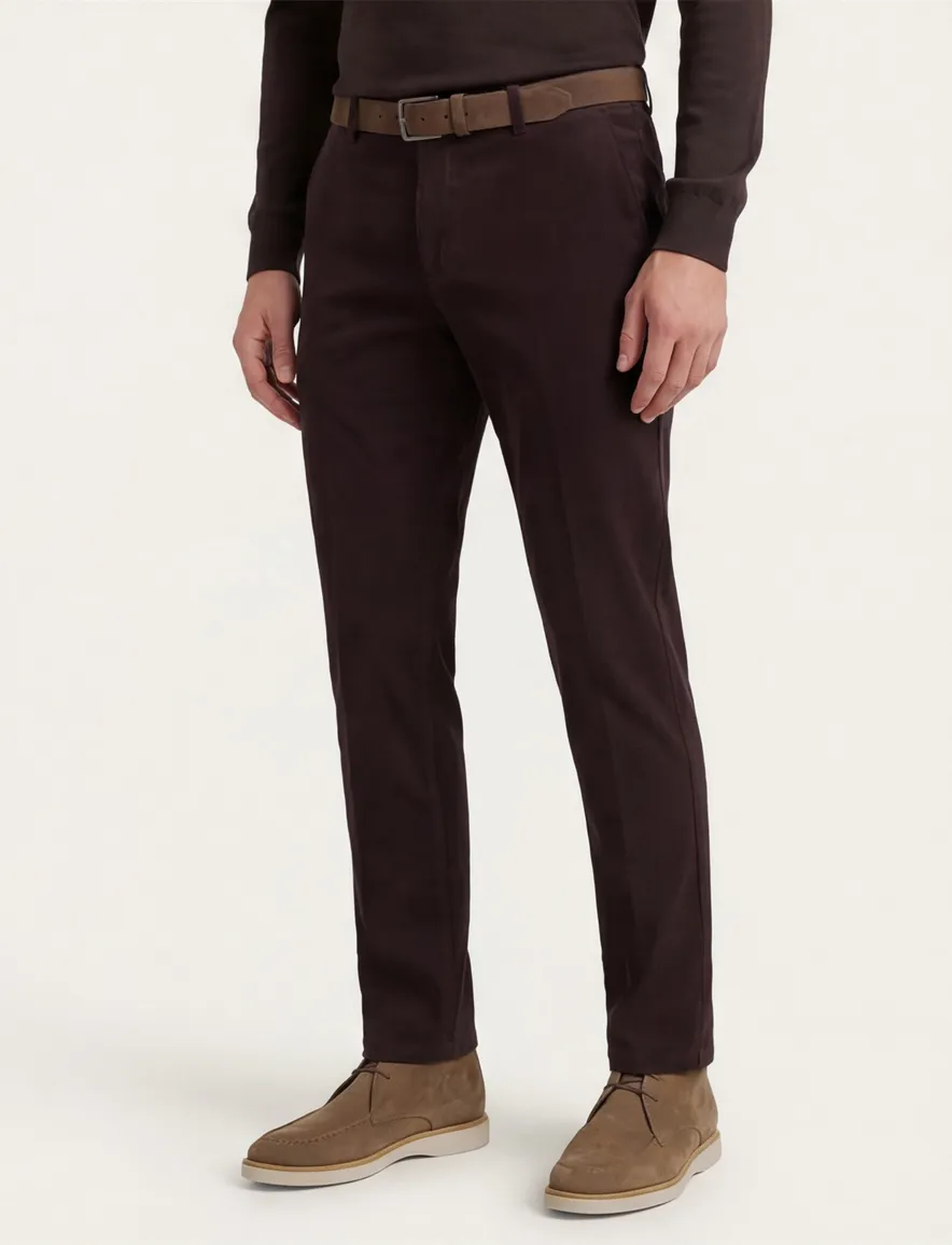 Katoenen flatfront broek Hiltl effen aubergine