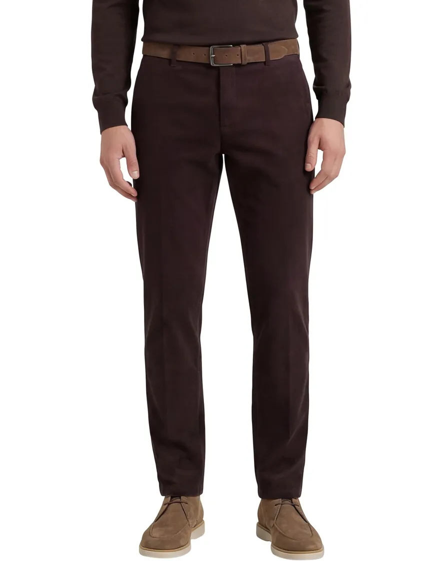 Katoenen flatfront broek Hiltl effen aubergine