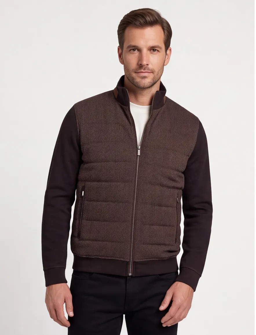 Bugatti vest bruin met zwarte mouwen
