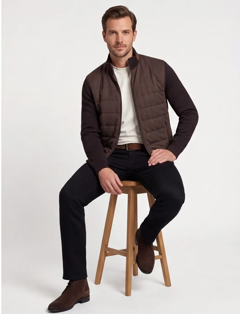 Outdoor vest Bugatti bruin effen wijde fit