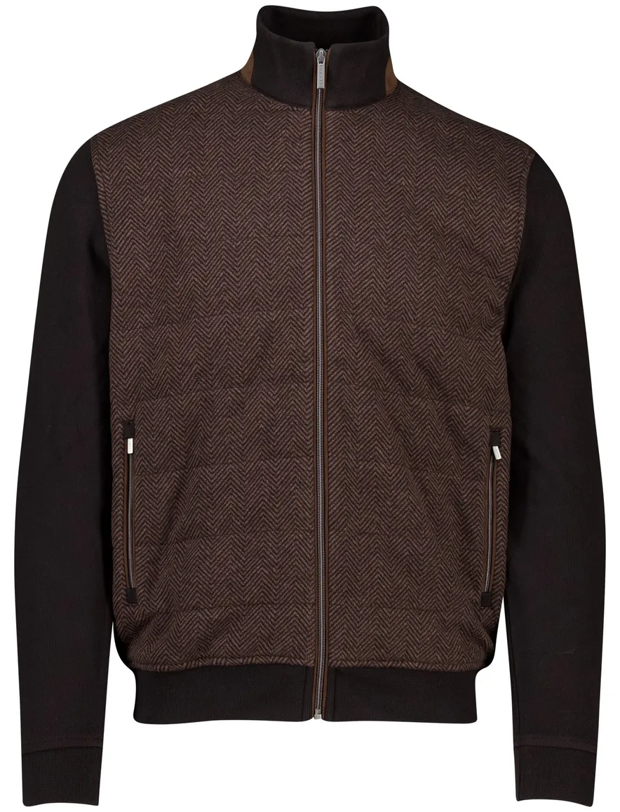 Bugatti vest bruin met zwarte mouwen