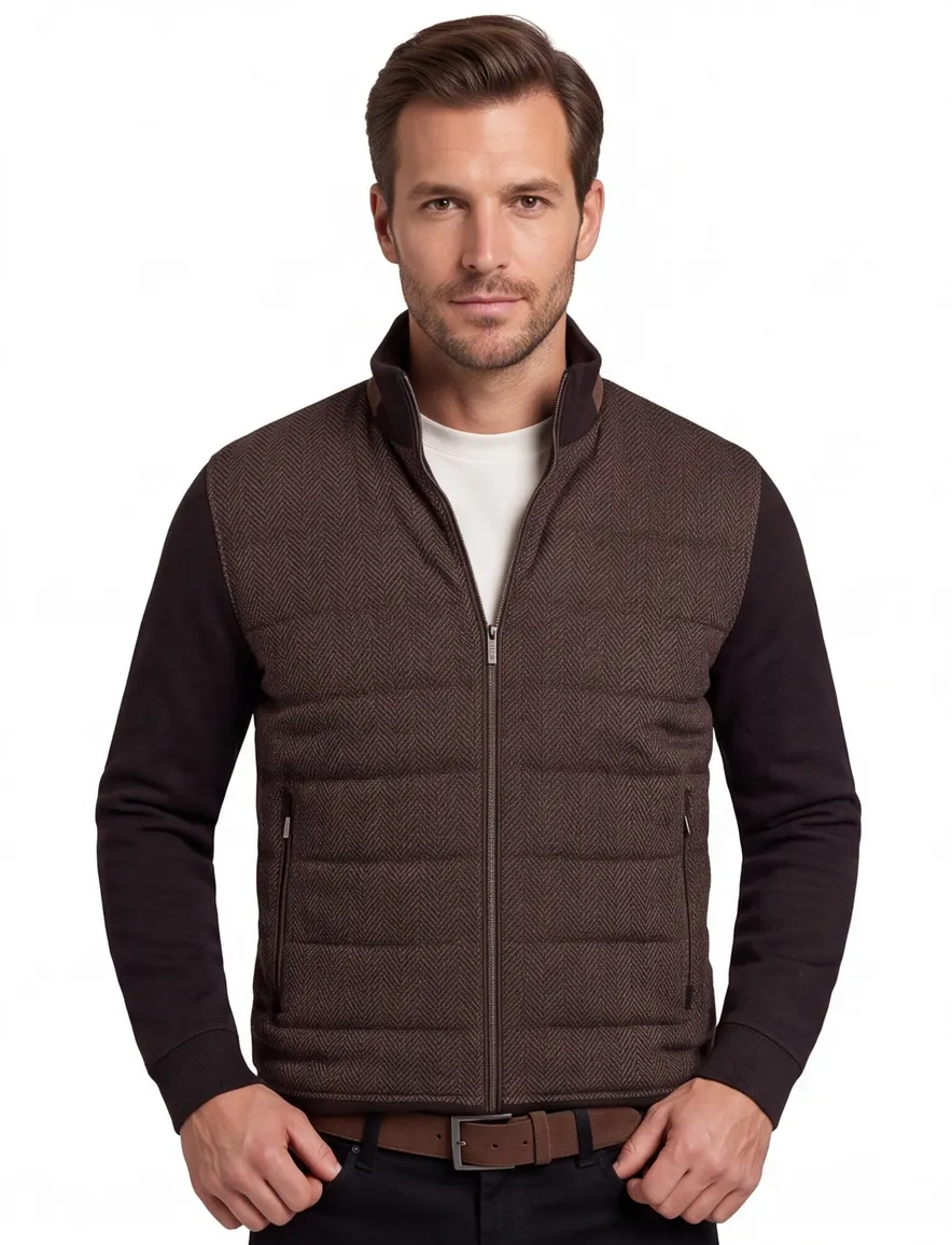 Bugatti vest bruin met zwarte mouwen
