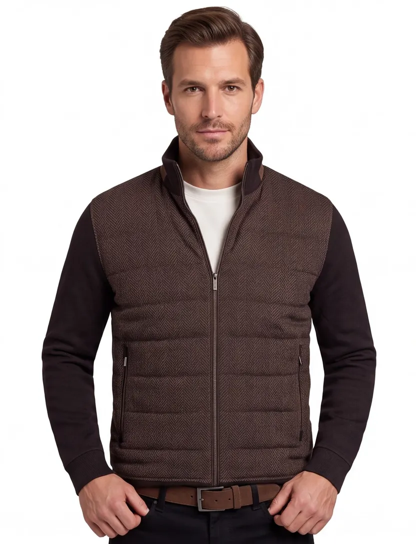 Outdoor vest Bugatti bruin effen wijde fit