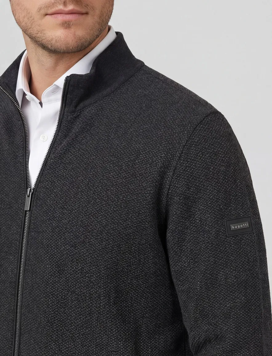 Bugatti vest bruin effen gebreid