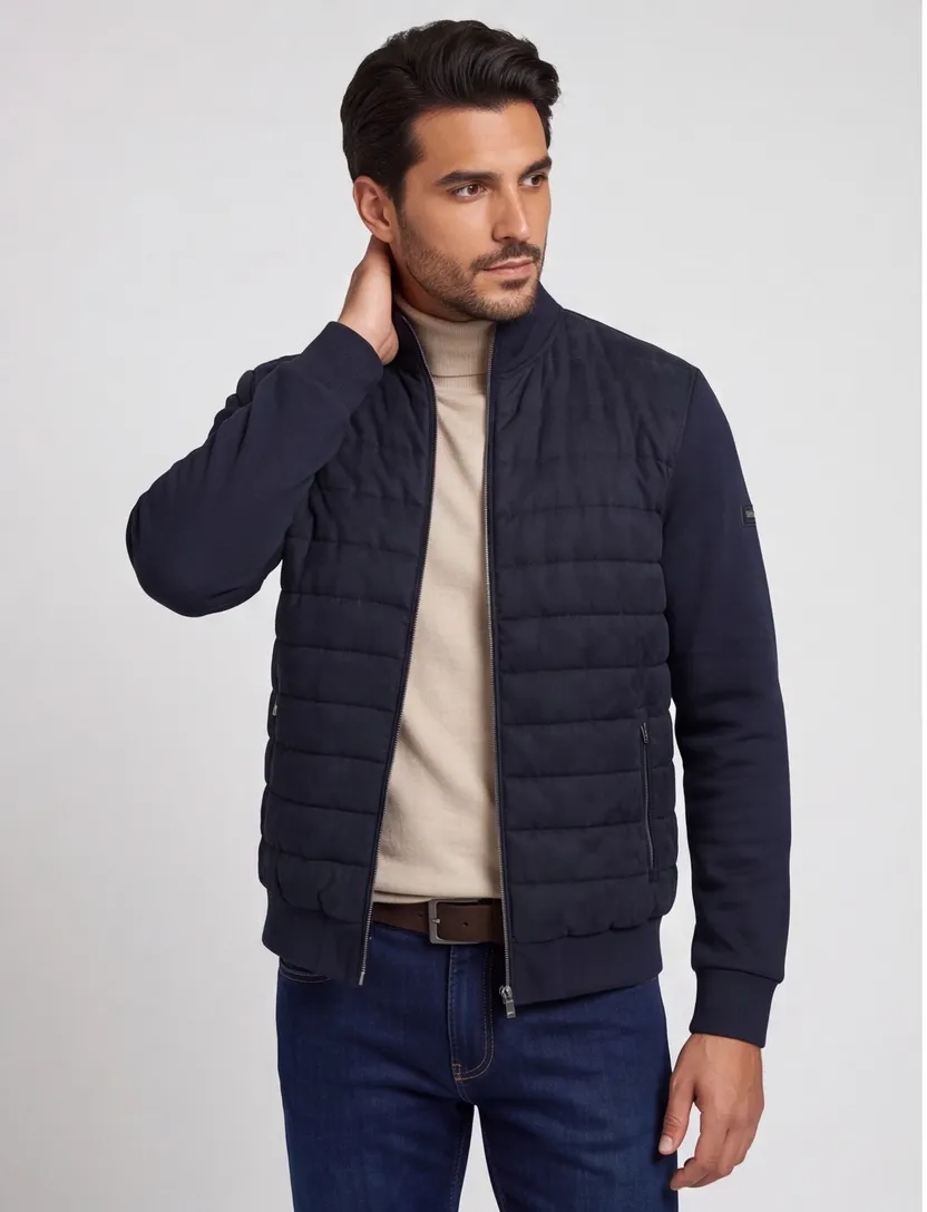 vest Bugatti donkerblauw effen rits