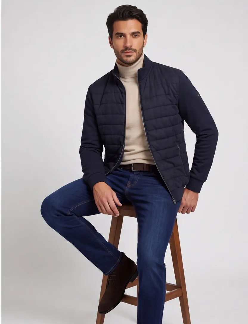 vest Bugatti donkerblauw effen rits
