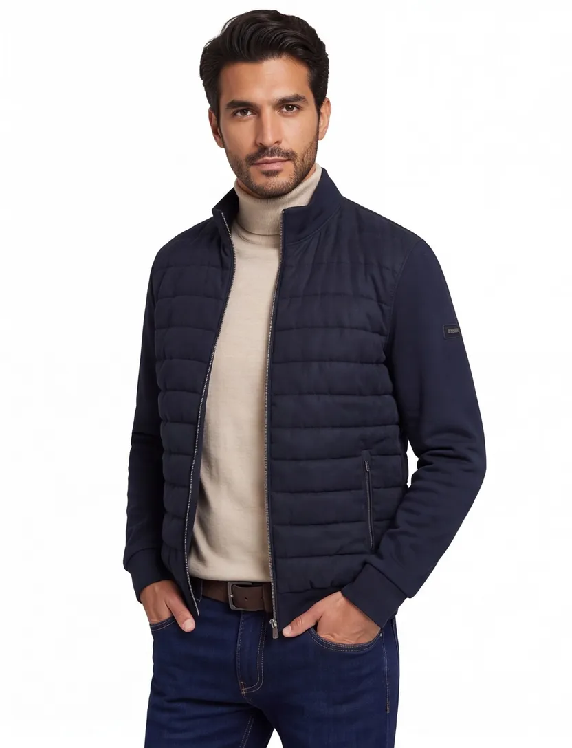 vest Bugatti donkerblauw effen rits