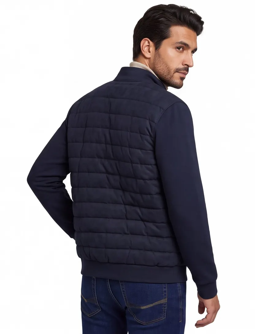vest Bugatti donkerblauw effen rits