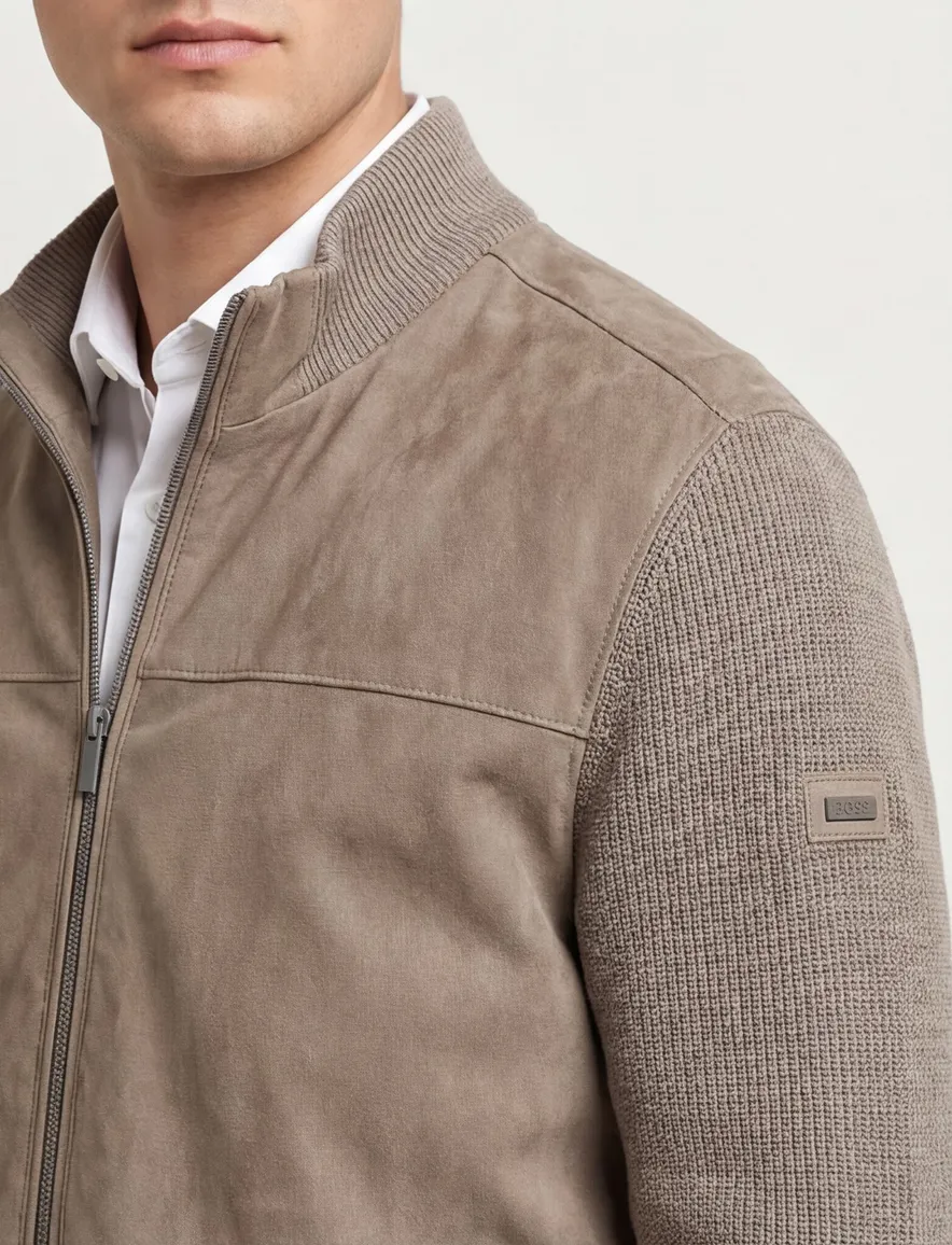 Bugatti vest beige effen katoen