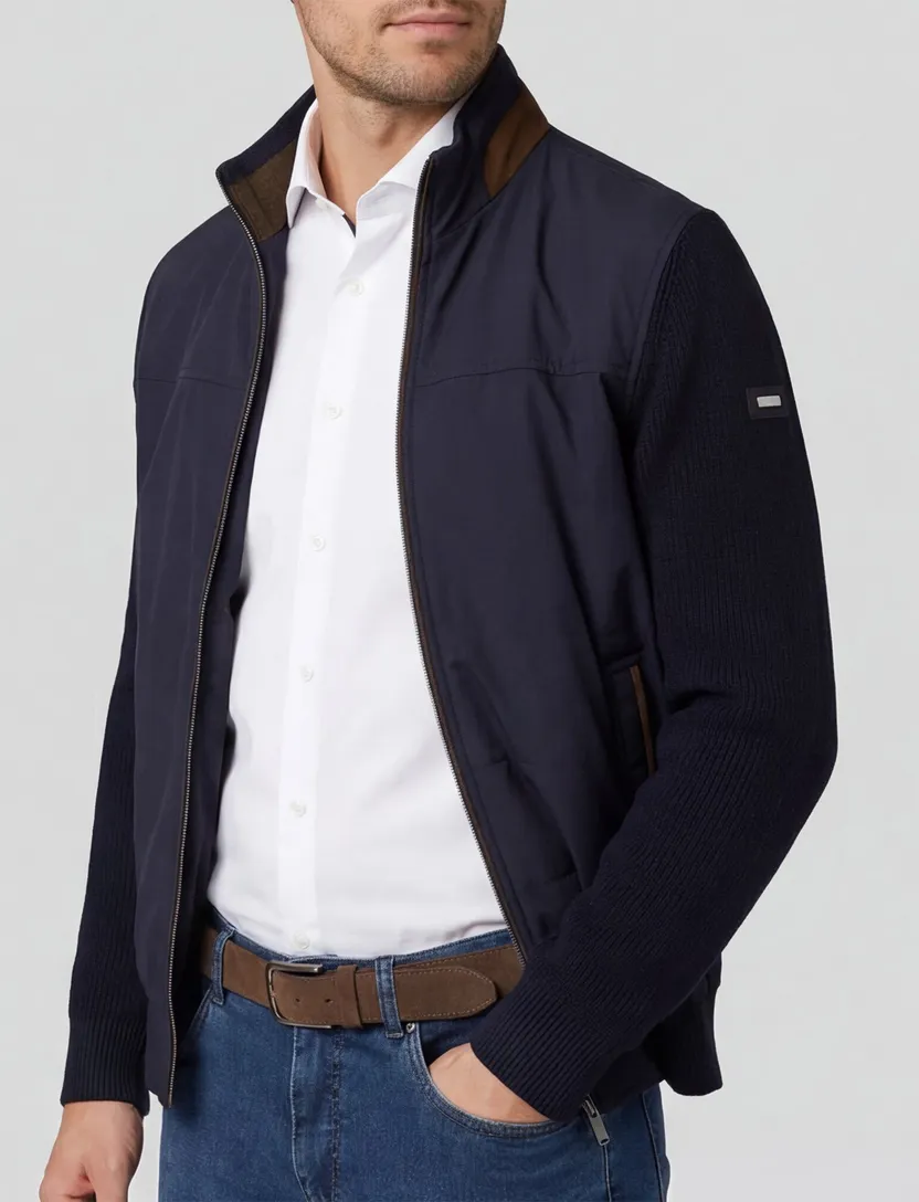 vest Bugatti effen donkerblauw wijde fit