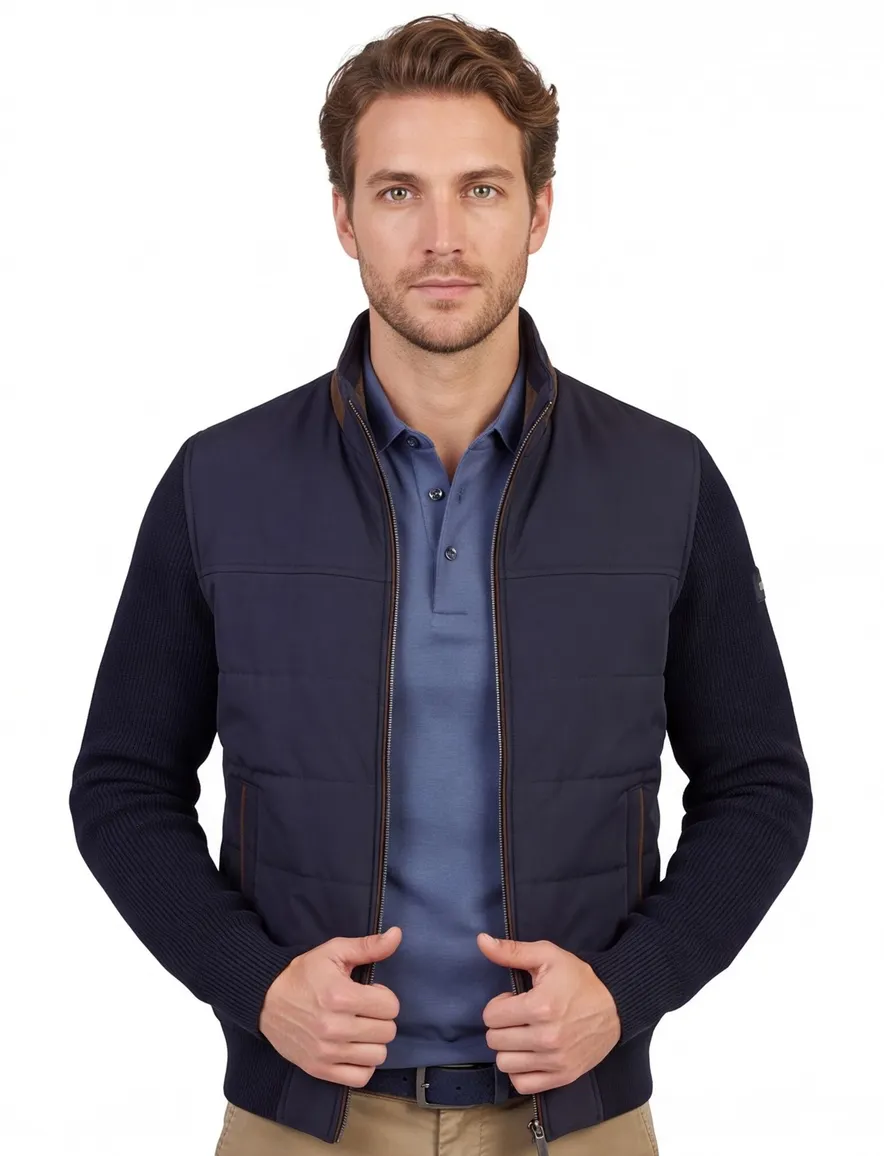 Bugatti vest donkerblauw effen wijde fit