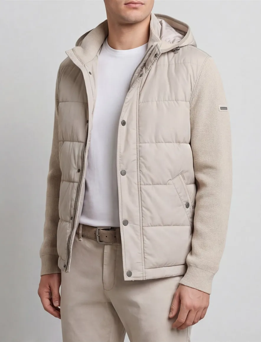 Bugatti outdoorvest beige gewatteerd met capuchon
