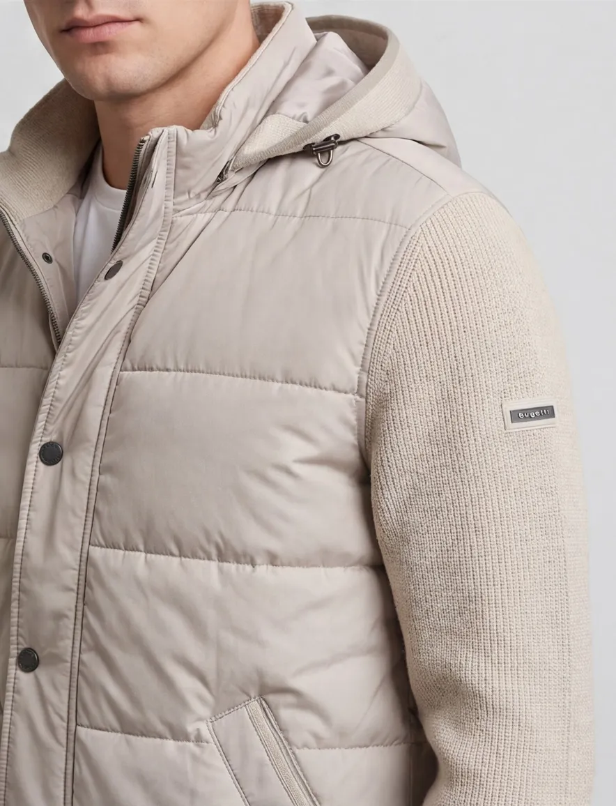 Bugatti outdoorvest beige gewatteerd met capuchon
