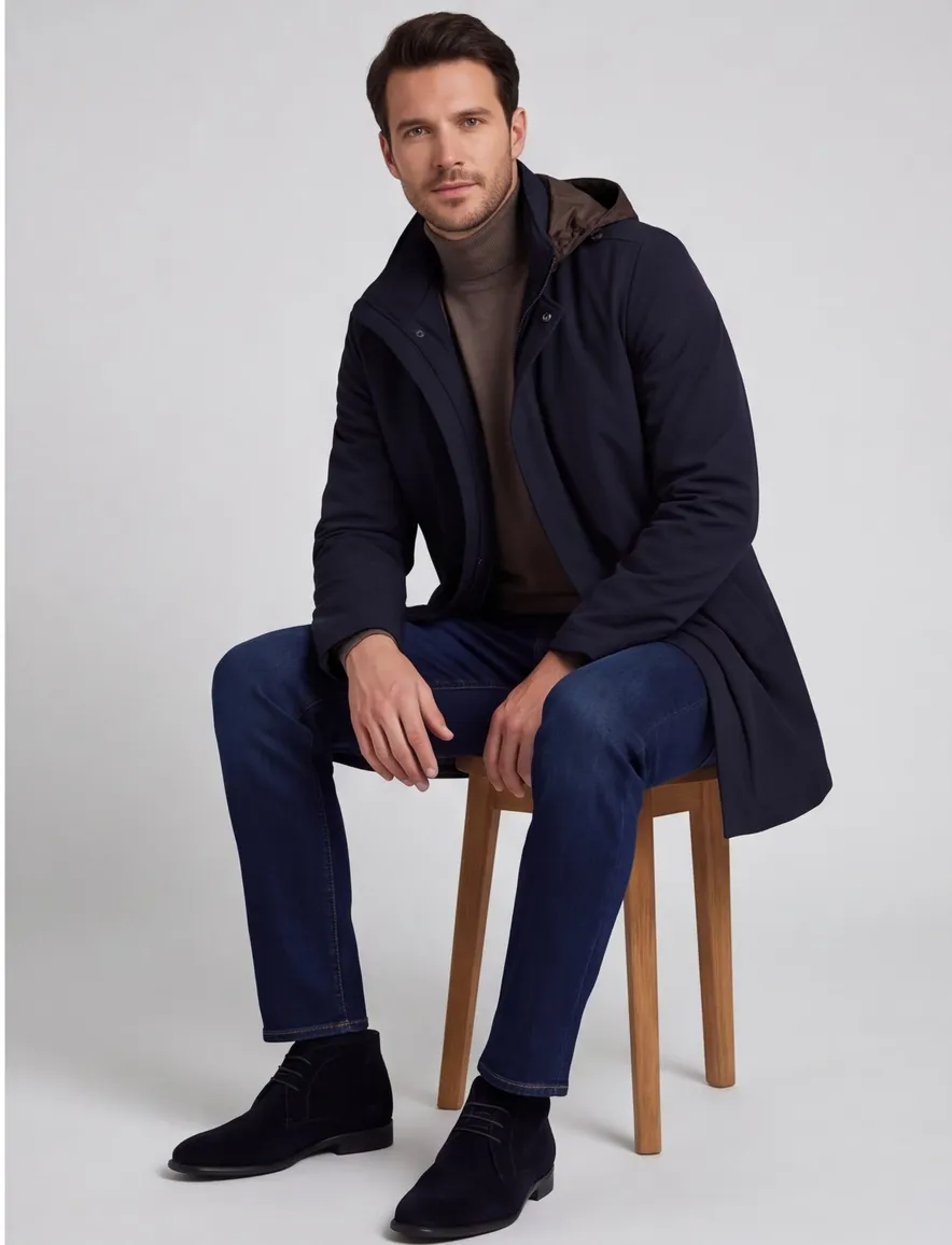 Bugatti winterjas donkerblauw afneembare capuchon effen