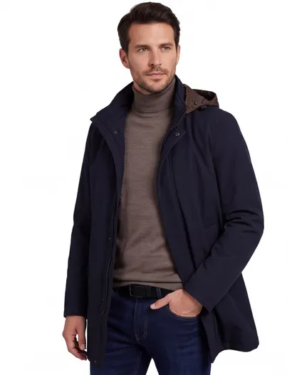 Bugatti Bugatti winterjas donkerblauw afneembare capuchon effen